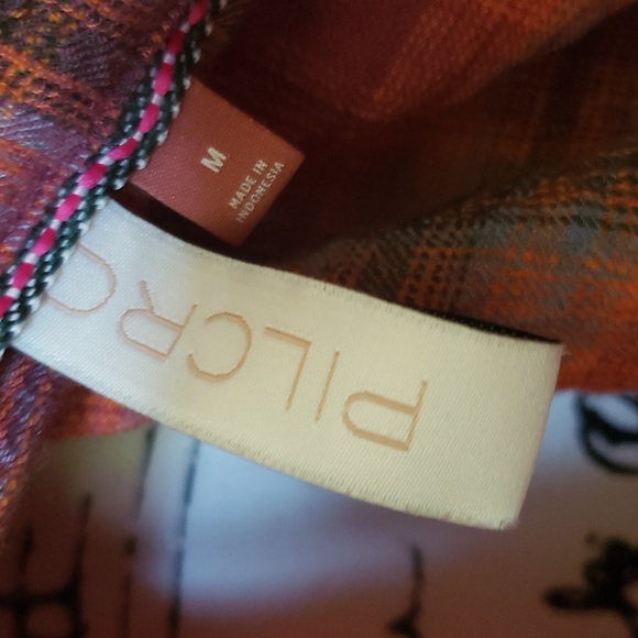 Pilcro long sleeve buttons down plaid burnt orange and brown woman shirt size M - Picture 5 of 6